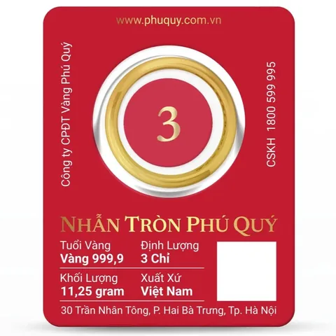 Nhẫn tròn Phú Quý 3 chỉ (mặt số) tại Kim Ngân Phú Quý