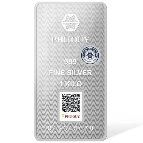 Mặt sau bạc thỏi Thanh Long Phú Quý 1 Kilo với mã QR và tem chống giả